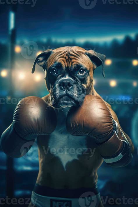 bulldog dog boxer boxing ring gloves photo humanized animal realistic ...