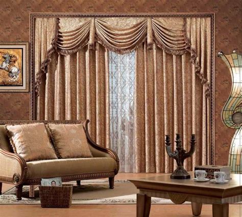 Living Room. Classic Living Room Curtains Ideas With Beige Nuance Covering Bay Window And C ...