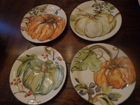 Pottery Barn PAINTED PUMPKIN WATERCOLOR SALAD PLATES-SET OF FOUR-NEW ...