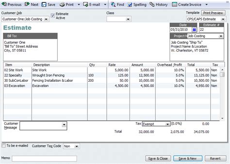 Quickbooks Estimate Template