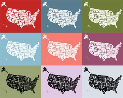 USA Word Map Typographical Map Print or Canvas United - Etsy