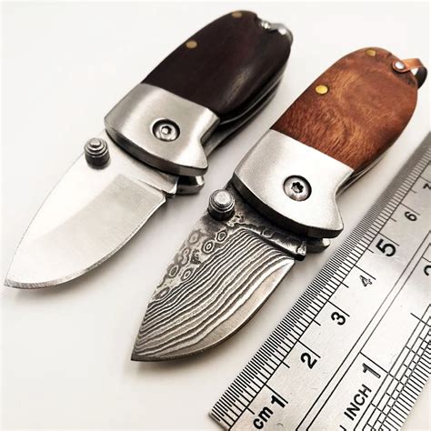 Aliexpress.com : Buy Handmade Mini Folding Knife Damascus 440C Blade Wood Handle Hunting ...