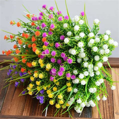 New 1 Branch Small Artificial Plants Grass Fake Floral Plastic Silk Eucalyptus Flowers For Hotel ...