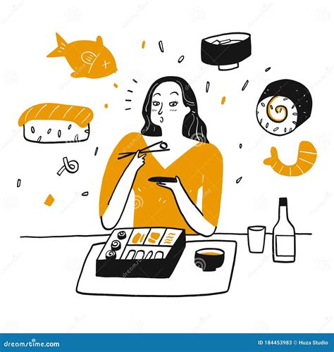 Man Eating Sushi Cartoon Vector | CartoonDealer.com #11460677