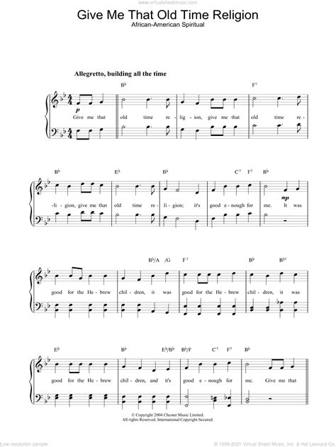 Give Me That Old Time Religion sheet music for piano solo [PDF]