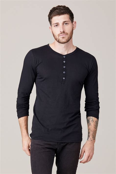 Men's Long Sleeve Button Henley - Black – LNA Clothing