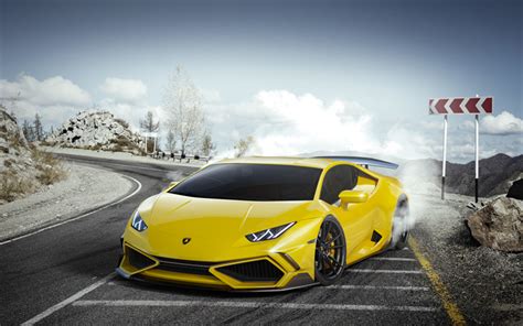 Download wallpapers 4k, Lamborghini Huracan, drift, 2018 cars, tuning, supercars, yellow Huracan ...