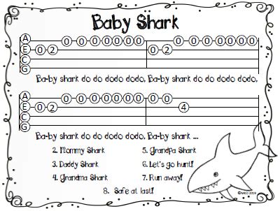 Baby Shark - Ukulele Chords and Tablature | Ukulele songs, Ukulele tabs ...