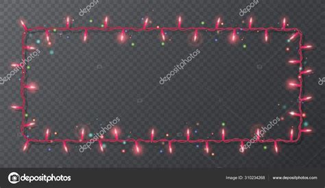 Christmas lights border, light string frame, square frame isolated on ...