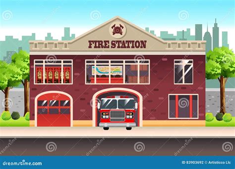 Fire Station stock vector. Illustration of clipart, building - 83903692