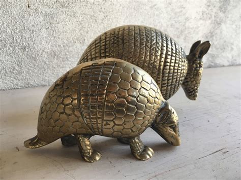 Two Brass Armadillo Statues, Brass Decor, Library Decor, Hollywood Regency, Gold Armadillo