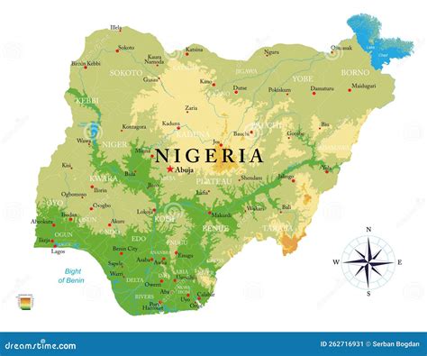 Nigeria Highly Detailed Physical Map Stock Vector - Illustration of ...