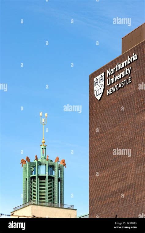 Northumbria university logo sign on wall of campus building in ...