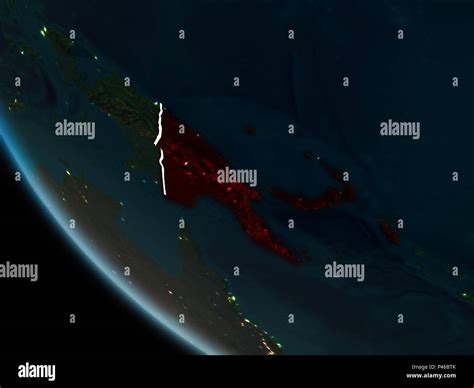 Satellite view of Papua New Guinea highlighted in red on planet Earth ...