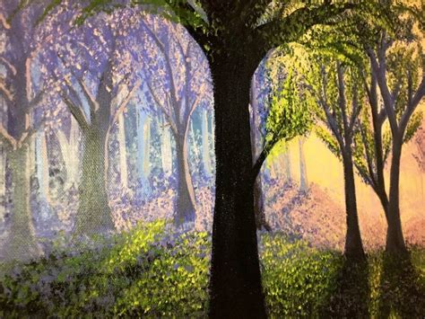 Original painting purple forest painting sunset sunrise | Etsy