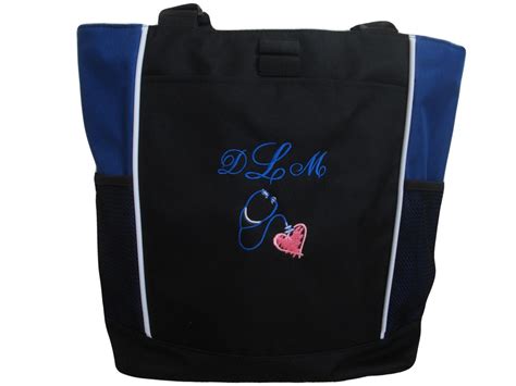 Heart Stethoscope RN Nurse Personalized Embroidered Zippered Tote Bag