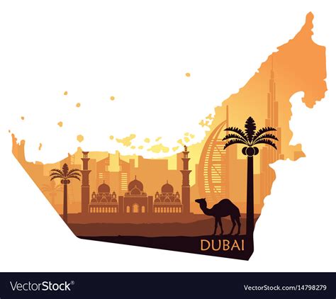 Map of the uae with skyline dubai Royalty Free Vector Image