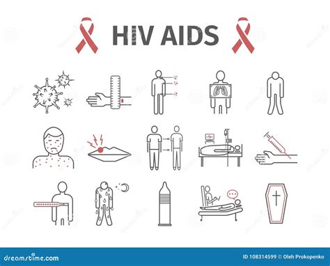 HIV AIDS Symptoms, Treatment. Line Icons Set. Vector Illustration Stock ...