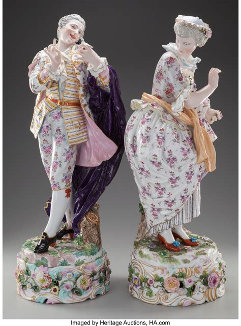 A LARGE PAIR OF MEISSEN PORCELAIN FIGURES ON STANDS, Meissen, | Lot ...