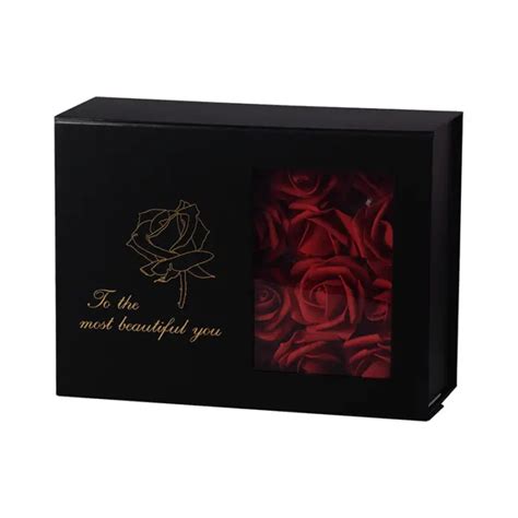 Luxury Medium Black Flower Gift Box with Ribbon - Geotobox