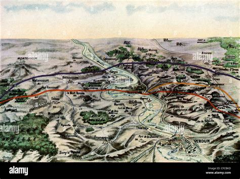 battlefields, front, French, map, Battle, Verdun, Western Front Stock ...