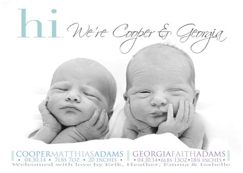 TWINS Photo Birth Announcement Hi Twin Birth ANNOUNCEMENT | Etsy