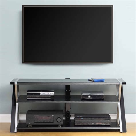 Black Glass TV Stand 65 Inch Flat Screen Entertainment Center Tempered ...