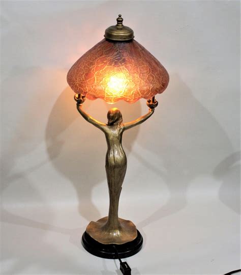 Antique Art Nouveau Figural Young Female Table Lamp with an Art Glass Shade For Sale at 1stDibs ...