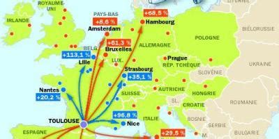 Toulouse airport destinations map - Map of Toulouse destinations airport (Occitanie - France)