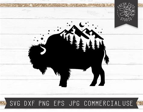 Buffalo SVG File, Buffalo Silhouette Svg, Buffalo Forest Svg, Mountains Svg, Pine Forest Svg ...