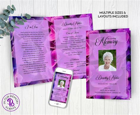 Hydrangea Funeral Program Template, Obituary/order of Service Template ...