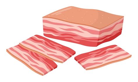 Premium Vector | Cartoon raw bacon Pork red bacon slices tasty smoked ...