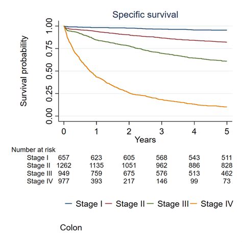 Specific survival rates for colon cancer according to stages ...