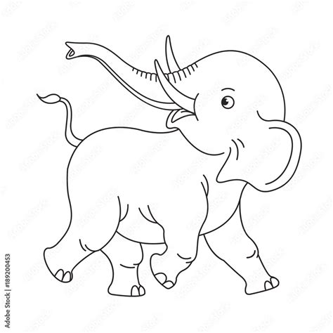 black outline baby elephant running happily vector cartoon Stock Vector ...