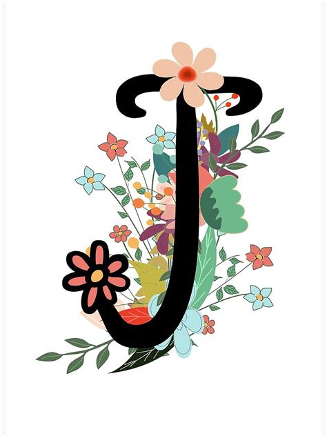 "J Monogram Letter Initial Flowers" Art Board Print for Sale by ...