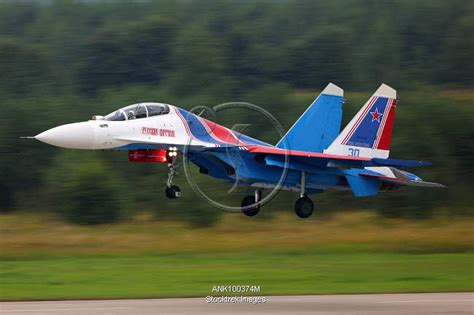 Su-30SM jet fighter of the Russian Knights aerobatics team landing ...