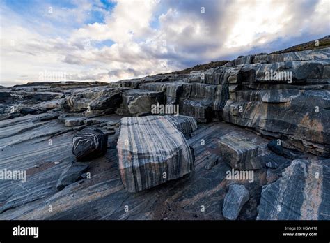 Striations carved into the bedrock by ice erosion as a glacier receded ...