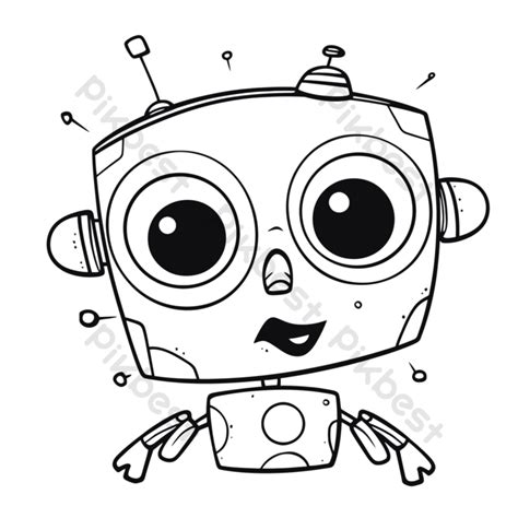 Sketch Color Cute Robot Face Coloring Page Printable To Outline Drawing Vector PNG Images | PNG ...