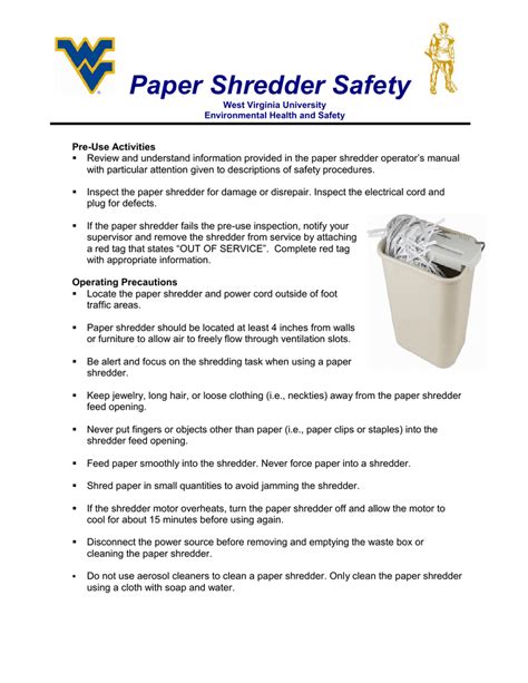 Paper Shredder Safety - WVU EHS | Manualzz