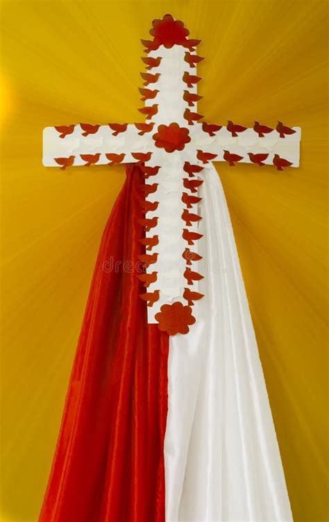 Cross with Polish National Colors - Orange Background Stock Image ...