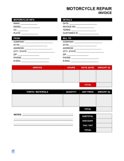 Motorcycle Repair Invoice Template | Invoice Maker