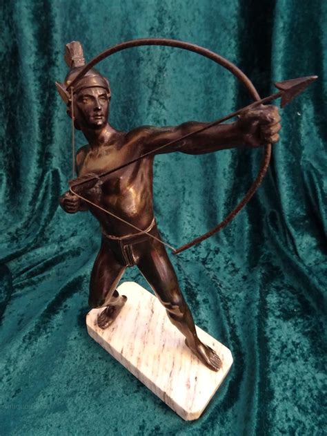 Antiques Atlas - Art Deco Spelter Roman Archer On A Marble Plinth.