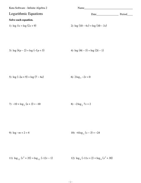 Solving Logarithmic Equations Worksheet - Abhayjere.com