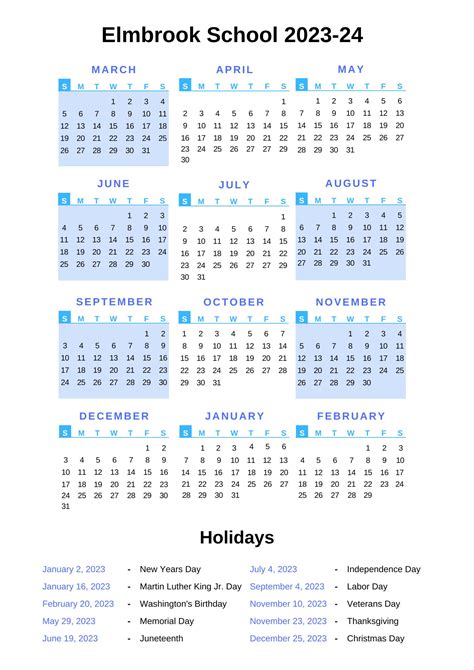 Elmbrook Schools Calendar [ESD] 2023-24 with Holidays