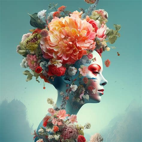 Premium AI Image | Flower cover art in the style of muted surrealism with woman face Generative AI