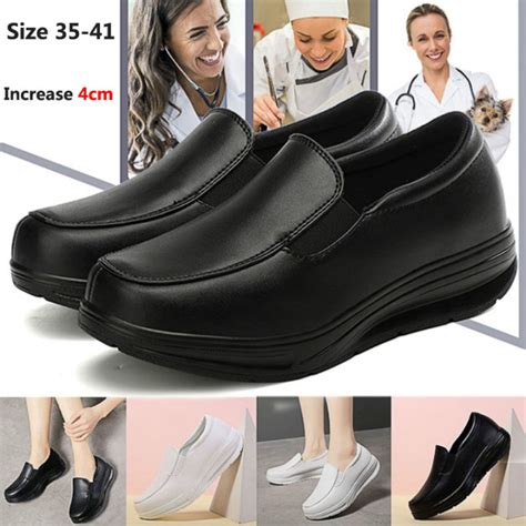 Nurse Shoes White Leather Wedge Sneakers Slip on Nurse Shoes Black Nurse Shoes White Heel ...