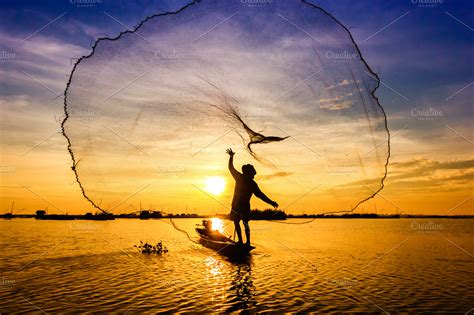 Fishermen throwing net fishing stock photo containing human and thailand | Nature Stock Photos ...