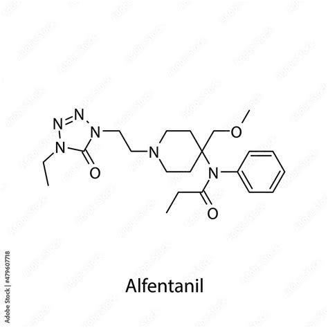 Alfentanil molecular structure, flat skeletal chemical formula. Opioid ...