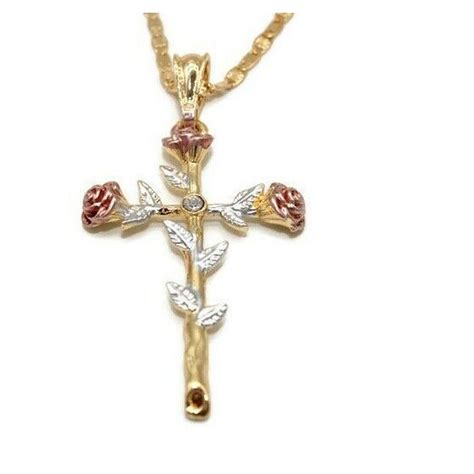 Rose Cross Pendant With Necklace 24K Gold Filled NEW Roses - Etsy