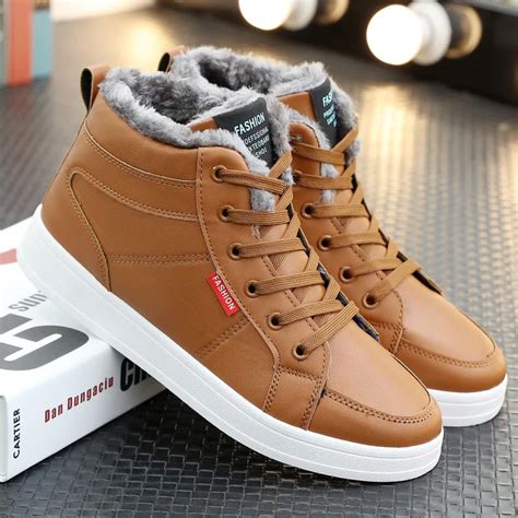 New fashion mens winter footwear men casual keep warm shoes snow male pu leather waterproof ...